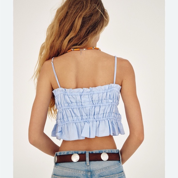 Zara Light Blue Ruffle Top - Picture 2 of 6